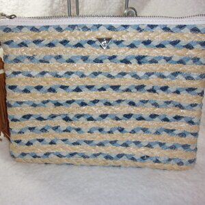 E-126 SAM EDELMAN MIRABEL WOVEN BLUE/TAN CLUTCH